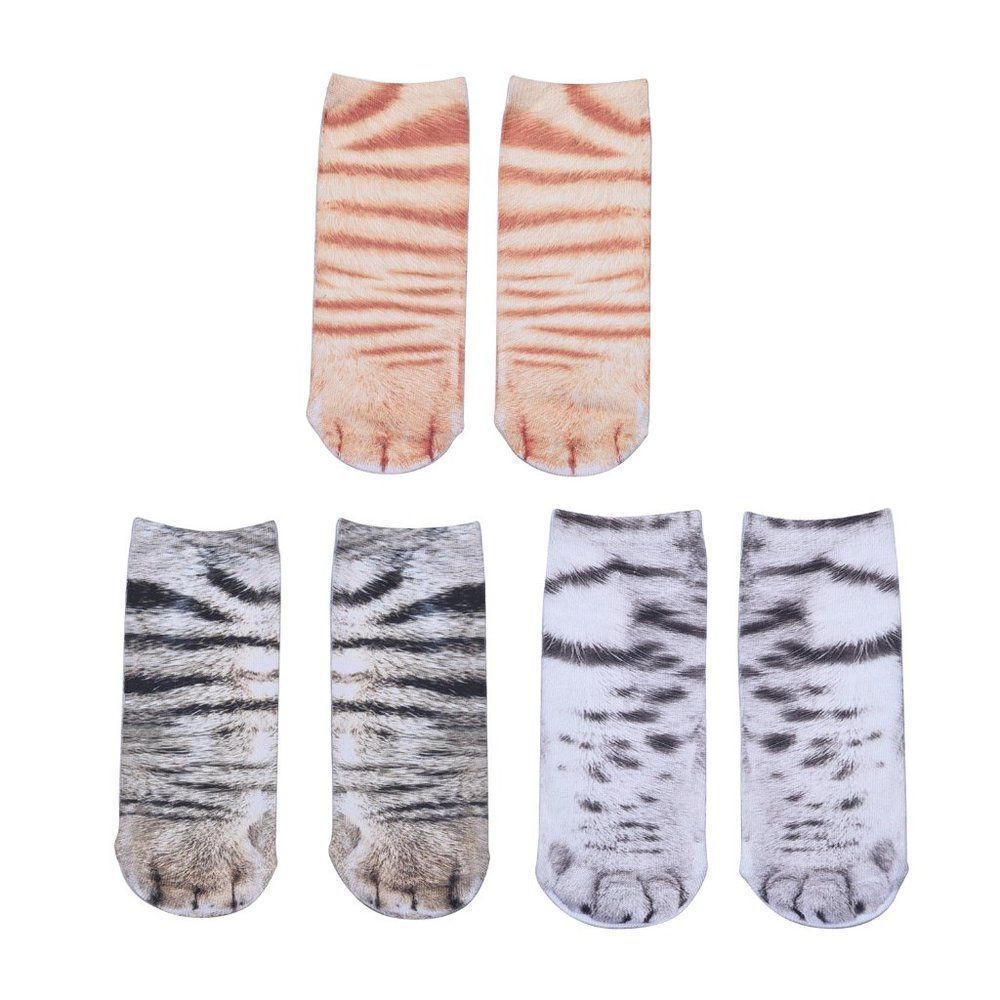 Multi Color Tiger, White Tiger & Cats Paw Sock Set of 3